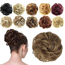 Load image into Gallery viewer, FESHFEN Messy Bun Hair Piece Hair Bun Scrunchies Synthetic Wavy Curly Chignon Ponytail Hair Extensions Thick Updo Hairpieces for Women Girls Kids 1PCS, Brown & Blonde