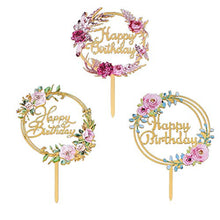 Load image into Gallery viewer, 3 Pcs Flowers Cake Toppers Acrylic Happy Birthday Cake Toppers Various Birthday Party Wedding Cake Decoration