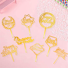 Load image into Gallery viewer, OWill 8 Pcs Acrylic Glitter Gold Cake Topper Acrylic Cake Toppers Happy Birthday Cake Topper Cake Decoration Party Supplies for Children or Adults Various Cupcake Topper (Gold)