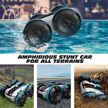 Load image into Gallery viewer, Tecnock Remote Control Car Boat Toy for Kids, 4WD Amphibious RC Vehicle, 2.4Ghz Off Road Electric Racing Stunt Boats, All Terrain Waterproof Car for Boys and Girls (Blue)