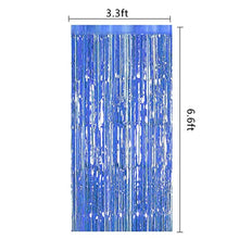 Load image into Gallery viewer, 2PCS Tinsel Foil Fringe Curtains Blue Metallic Shimmer Curtain Backdrop Foil Streamers Party Decorations Fringe Streamers Tinsel Curtains foil curtain For Christmas Birthday Party Wedding Door