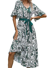 Load image into Gallery viewer, LINBLIL Women's Summer Bobo Floral V-Neck Maxi Dress (XXL, Green)