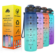Load image into Gallery viewer, 1L Water Bottle 1 litre Drinks Bottles with straw and Motivational Time Markings;1ltr Large Sports Gym Leakproof Reusable Bpa Free Drinking Bottle; 1litre Daily Intake Tracker Measurements Men Women