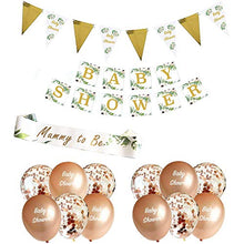 Load image into Gallery viewer, Baby Shower Unisex 20pcs Decoration Bundle (Rose Gold) - Neutral Gender Reveal Banner Garland, Bunting, Confetti, Latex Balloons And Sash For Mum To Be - Floral Decor For Girls And Boys