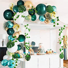 Load image into Gallery viewer, 128 PCS Jungle Theme Safari Decorations with Green Balloon Garland Arch Backdrop, Tropical Leaves Decoration, Ivy Vines, Birthday Party Supplies for Boy or Girl (green)
