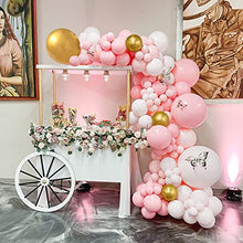 Load image into Gallery viewer, Sumtoco Pink Balloon Arch Kit, Balloon Garland Kit with Pastel Pink Balloons White and Metallic Gold Balloons for Girls' First 1st Birthday Baby Shower Wedding Party Decorations.