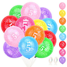 Load image into Gallery viewer, HOWAF 5th Birthday Balloons, Pack Of 24 5th Birthday Decorations Multicoloured Party Balloons Printed Latex Balloons & 2 Ribbons for kids Happy Birthday Party Decorations Girls Boys - 12 inch(Age 5)