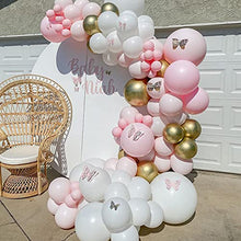 Load image into Gallery viewer, Sumtoco Pink Balloon Arch Kit, Balloon Garland Kit with Pastel Pink Balloons White and Metallic Gold Balloons for Girls' First 1st Birthday Baby Shower Wedding Party Decorations.