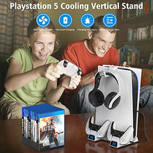 Load image into Gallery viewer, OIVO PS5 Stand with Cooling Fan and dual PS5 Charging Station with Headphone Stand in Mini Size for Playstation 5 PS5 Console, Space Saving PS5 Fan with PS5 Controller Charger and 10 Game Storage