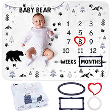 Load image into Gallery viewer, Baby Milestone Blanket | Monthly Photo Mat for Boy or Girl, Unisex | Bear & Woodland Theme | Personalised Baby Shower Present for New Mums | Age Mat | Soft & Comfortable | Includes Coloured Frames