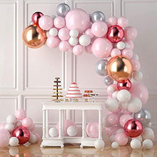 Load image into Gallery viewer, Pink Balloon Garland Arch Kit, 109Pcs Pink White Rose Gold Balloons, Rose Gold 4D Balloons, Metallic Silver Red Balloons Arch for Girl Baby Shower, Wedding, Birthday Decorations