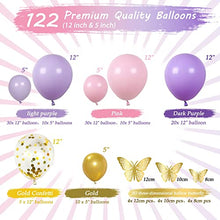 Load image into Gallery viewer, Purple Balloon Garland Kit, RATSAW 122 Pack Butterfly Balloon Arch with Pink Purple Balloons and Gold Butterfly for Birthday Party Baby Shower Wedding Festival Decorations Engagement Anniversary