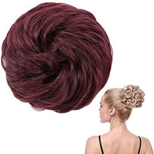 Load image into Gallery viewer, Hair Bun Extensions Messy Wavy Curly Donut Scrunchie Hairpiece Accessories 45G Thicker Chignons Fluffy Updo Pony Tail Synthetic, Wine Red
