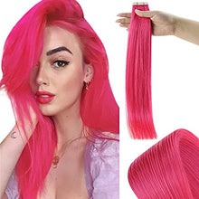 Load image into Gallery viewer, RUNATURE Pink Tape in Hair Extension Human Hair Colored Tape Hair Extensions Remy Human Hair Hot Pink Tape in Extensions Human Hair 12 Inch 20 Gram