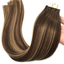 Load image into Gallery viewer, Googoo 20pcs 50g Human Hair Tape in Extensions Ombre Chocolate Brown to Caramel Blonde Mixed Brown Remy Tape Hair Extensions 22inch