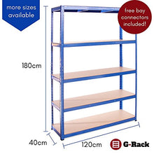Load image into Gallery viewer, Garage Shelving Units: 180cm x 120cm x 40cm | Heavy Duty Racking Shelves for Storage - 1 Bay, Blue 5 Tier (175KG Per Shelf), 875KG Capacity | For Workshop, Shed, Office | 5 Year Warranty
