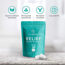 Load image into Gallery viewer, BodyRestore Shower Steamers (Pack of 15) Gifts for Women and Men - Eucalyptus & Peppermint Essential Oil Scented Aromatherapy Bath Bomb for Your Shower, Nasal Congestion Relief Shower Tablets