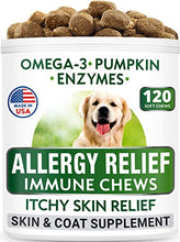 Load image into Gallery viewer, Allergy Relief Dog Treats - Omega 3 + Pumpkin + Enzymes - Itchy Skin Relief - Seasonal Allergies - Anti-Itch & Hot Spots - Immune Supplement - Made in USA - Chicken Flavor Soft Chews