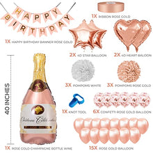Load image into Gallery viewer, Rose Gold Birthday Decorations | Happy Birthday Banners With Heart Star Foil Confetti Balloons| Giant Champagne Foil Balloons | Birthday Decoration For Girls With Tissue Paper Pompoms
