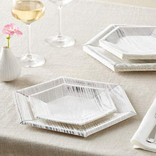 Load image into Gallery viewer, Party Disposable 36 PC DINNERWARE Set Dinner 18 Side Heavyweight Paper Plates | Hexagon Design | for Upscale Wedding and Dining (Wood Collection – Silver)