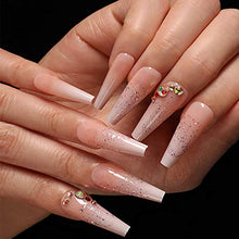 Load image into Gallery viewer, Brishow Coffin False Nails Nude Long Fake Nails Crystal Ballerina Acrylic Press on Nails Full Cover Stick on Nails 24pcs for Women and Girls