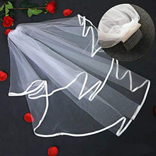 Load image into Gallery viewer, Wedding Veil White Double Ribbon Edge Center Cascade Bridal Veil with Comb Wedding Accessories White