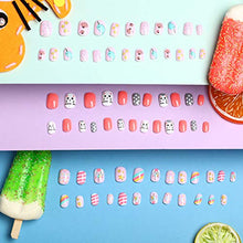 Load image into Gallery viewer, 72 Pieces Kids Stick On Nails False Nails Fake Nails Kit ress on Artificial Nail Tip Girl Fingernail Full Cover Short for Girls Children Nail Art Decoration, 3 Boxes (Cat, Unicorn, Dolphin)