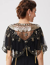 Load image into Gallery viewer, BABEYOND Bridal Sequin Beaded Art Deco Evening Cape Women's 1920s Shawl Wedding Party Shawl Scarf(BlackGold)