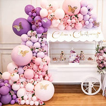 Load image into Gallery viewer, Pink Purple Balloon Garland Arch Kit, 180pcs Pastel Butterfly Stickers Baby Shower Decorations for Girl Birthday Party Bridal Shower Bachelorette Engagement Party Decorations