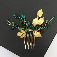 Load image into Gallery viewer, BERYUAN Women Gold Leaf Headpiece Emerald Green Crystal Hair Vine Comb Wedding Hair Accessory Rhinestone Hair Piece Gift for Her Party Headress for Bride Bridesmaid Girls(Gold)
