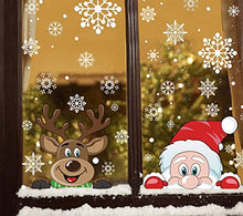 Load image into Gallery viewer, FINGOOO 74 Pieces Peeping Santa and Rudolph- Christmas Window Stickers Clings Snowflake Decal Window Decoration, 6 Sheets