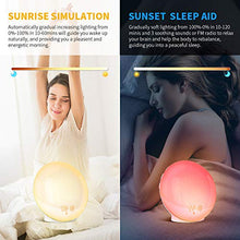 Load image into Gallery viewer, Sunrise Alarm Clocks, Wake Up Light with Sunrise/Sunset Simulation Dual Alarms Bedside Night Lamp Snooze Function FM Radio 7 Natural Sound 7 Colorful Atmosphere Lamp USB Phone Charging Port