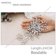 Load image into Gallery viewer, Handcess Bride Wedding Crystal Headbands Silver Flower Headpiece Rhinestone Leaves Bridal Hair Accessories for Women and Girls