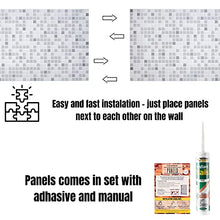 Load image into Gallery viewer, Novecrafto Grey Mosaic Pattern PVC Wall Cladding Panels - Real Tile Look & Feel 3D Design - 20 panels - 9 sqm | 96.8 sqf PVC Plastic Panelling Sheets For Bathroom & Kitchen Splashback & Backsplash