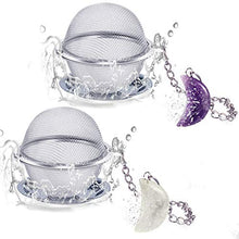 Load image into Gallery viewer, 2pcs Tea Strainers, Scdom Stainless Steel Ball Mesh Tea Infusers, Amethyst & White Crystal Moon Pendant Tea Ball Tea Filter with Extended Chain Hook for Brew Fine Loose Tea and Spices & Seasonings