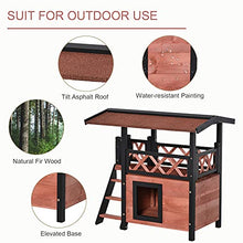 Load image into Gallery viewer, PawHut Wooden Cat House Outdoor Luxury Room Weatherproof Shelter with Balcony and Stair Puppy Garden Large Kennel Brown