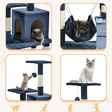 Load image into Gallery viewer, TUKAILAI Cat Tree 125cm Tall Sisal Cat Scratch Posts Multi-Level Cat Climbing Tower With Dangling Ball Condo, Hammock and Ladder, Indoor Pet Activity Furniture Play House for Kittens, Blue