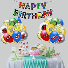 Load image into Gallery viewer, KBD Superhero Avengers Party Supplies Superhero Balloons Superhero Birthday Banner Super Hero Cake Toppers Superhero Marvel Avengers Birthday Party Decorations (Yellow Sequins)