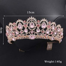 Load image into Gallery viewer, Lurrose Bridal Crown Sparkle Rhinestone Queen Tiara Vintage Crystal Princess Crown with Side Comb for Wedding (Rose Gold and Pink)