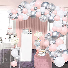Load image into Gallery viewer, Balloon Arch Kit Pink Rose White Silver Balloons Garland Kit 100pcs Helium Confetti Metallic Balloons Arch Set with 16ft Tape Strip & Dot Glue for Girl Wedding Birthday Baby Shower Party Decorations