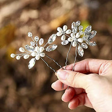 Load image into Gallery viewer, Bride Wedding Pearl Hair Pins Bridal Hair Accessories Silver Hair Piece for Women and Girls 2PCS
