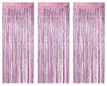 Load image into Gallery viewer, AILEXI 3 Pack Metallic Tinsel Curtains Foil Fringe Shimmer Streamers Curtain Door Window Decoration for Birthday Wedding Party Supplies 3ft*8ft - Pink