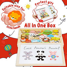 Load image into Gallery viewer, COOLJOY 100+ PCS Wooden Magnetic Puzzle, Magnetic Puzzle Board, Cute Pets Pattern Games Double Sided Jigsaw, Educational Drawing Easel Blackboard Wood Toys For Kids Up 3 Years Old Imagination