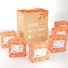 Load image into Gallery viewer, Pura Premium Eco Baby Nappies Size 3 (Midi 4-9kg / 9-20 lbs) 6 x 33 per pack, 198 Infant Sustainable Diapers, Perfume Free, Clinically Tested and Hypoallergenic