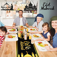 Load image into Gallery viewer, Eid Table Runner, Black Gold Eid Mubarak Decorations for Table, Islamic Ramadan Eid Mubarak Tablecloth for Home Dining Room Muslim Ramadan Mubarak Festival Party Celebration Supply, 180 x 35 cm
