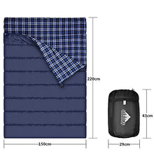Load image into Gallery viewer, Agemore Cotton Flannel Double Sleeping Bag For Camping, Backpacking, Or Hiking. Queen Size 2 Person Waterproof Sleeping Bag For Adults Or Teens. Truck, Tent, Or Sleeping Pad, Lightweight
