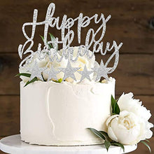 Load image into Gallery viewer, iZoeL Sliver Cake Decoration Confetti Balloon Cake Topper Sliver Happy Birthday Cake Topper Stars Heart Cupcake Topper for Women Man Boys Girls (silver)