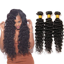 Load image into Gallery viewer, Brazilian Hair Deep Wave Bundles 22 24 26 Inch 100% Human Hair Natural Color Deep Curly Hair Weave Extensions Weft