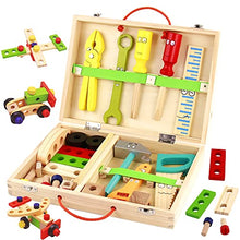 Load image into Gallery viewer, Wooden Toys Kids Tool Set-Wooden Kids Tool Box Kit Construction Role Play Toys for 3 4 5 6 Year Olds Girls Boys,Children Woodworking Tools and Accessories Pretend Play Tool Kits