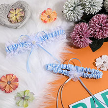Load image into Gallery viewer, 2 Pieces Blue Lace Garter Belts Bridal Wedding Garter Stretch Lace Bridal Garter Bow Tie Leg Ring Cute Lace Leg Band Elastic Leg Ring with Flower Prom Dance Cosplay Party for Bridal Bridesmaid
